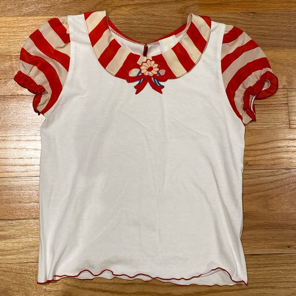 Authentic Vintage Anna Sui Cotton Tshirt with Silk Collar and Sleeves (Size S)